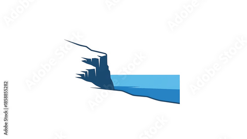 Stylized blue cliff face and calm water landscape illustration on a clean white background