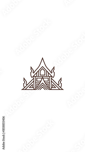 Stylized brown outline illustration of a traditional Thai architectural structure on a white background