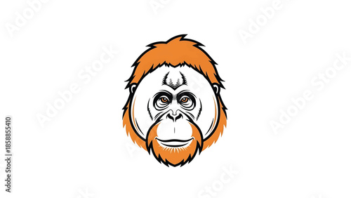 Stylized cartoon portrait of an orangutan's head with orange fur and prominent facial features
