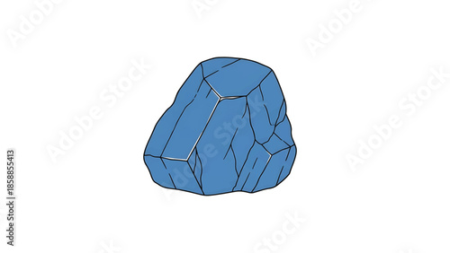 Stylized cartoon illustration of a single blue rock or mineral with black outlines on a white background