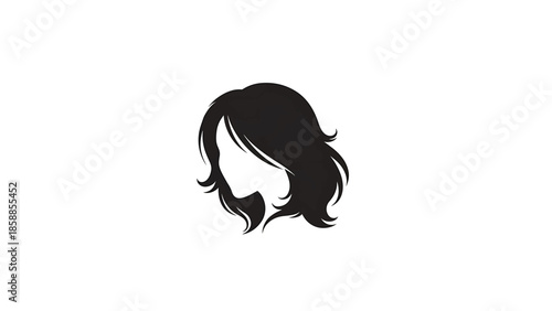 Stylized black silhouette of a woman's head with wavy hair, facing left on a white background