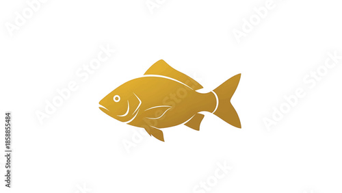 Stylized golden-yellow fish illustration with subtle gradient texture, swimming left on a white background