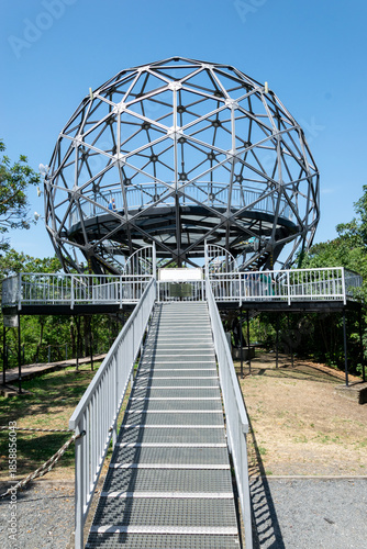 Modern dome bridge in the park. Dome over Lake Balaton, Hungary.