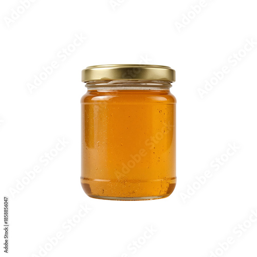 Fresh Honey in a Glass Jar With a Gold Lid on a White Background for Kitchen ...