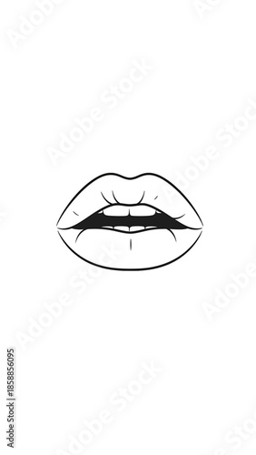 Stylized outline drawing of human lips slightly parted, revealing teeth, against a white background