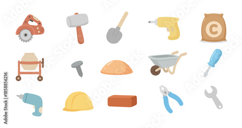 set of cute complete construction elements illustrations