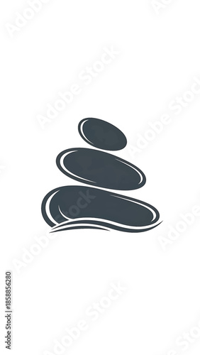 Stylized vector of three dark gray oval pebbles stacked vertically, with white outlines and wavy lines at base