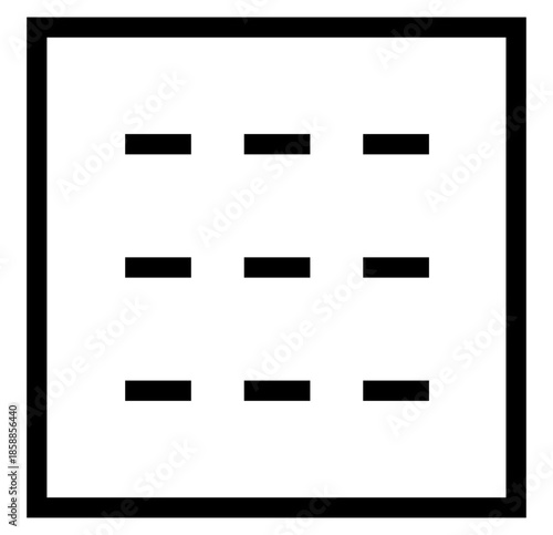 Minimalist black and white geometric grid icon featuring nine horizontal lines in a square frame. Ideal for modern web design, app interfaces, and abstract data visualization concepts.