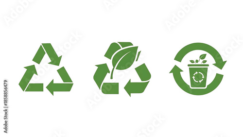 Three green recycling symbols on a white background, promoting environmental care and sustainability