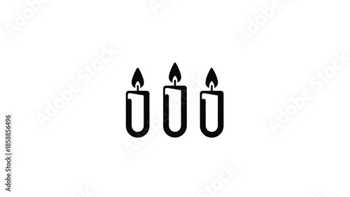 Three minimalist black candle icons with lit flames aligned horizontally on a clean white background
