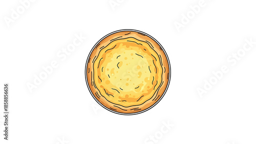 Top-down stylized illustration of a circular golden-yellow pie or quiche with a distinct brown crust