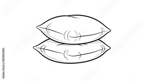 Two soft white pillows stacked, outlined with bold black lines, on a clean white background