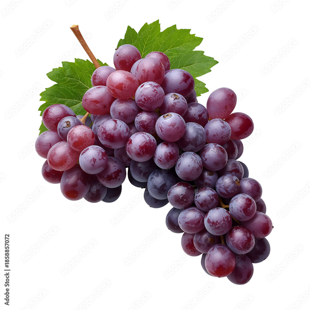 Fototapeta premium Fresh Purple Grapes on a Branch With Green Leaves in Natural Light
