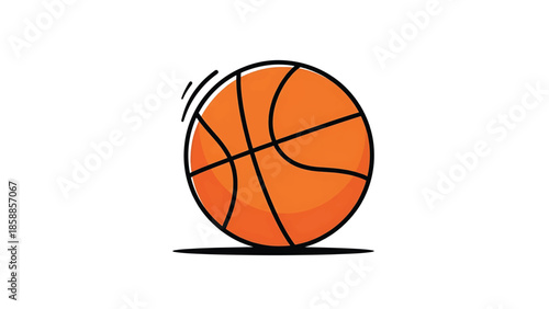 Vibrant orange basketball illustration with black outlines, subtle shadow, and dynamic lines on white