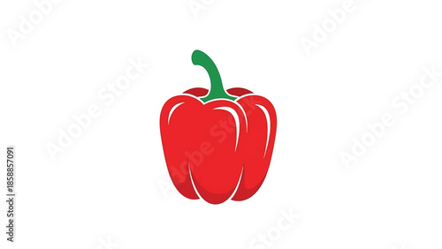 Vibrant red bell pepper illustration with a green stem on a clean white background, rendered in a vector style