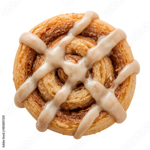 Freshly Baked Cinnamon Roll With Icing on the Top Placed on a White Background