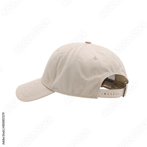Beige Cap With Adjustable Strap Displayed Against a Plain Background Indoors