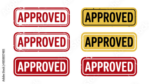 Approved stamps in various colors and textures on white background for official documents