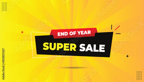 End of year super sale eps format editable banner template design with black red shapes with white yellow bold font yellow orange hot abstract background