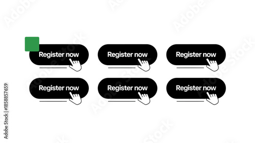 Registration Buttons with Cursor in Minimalist Design on Black and White Color Scheme with 3D Effect for Web Interface