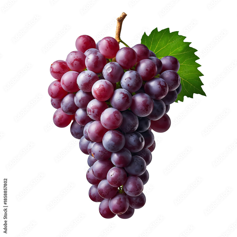 Fototapeta premium Fresh Purple Grapes on a Branch With Green Leaves in Natural Light