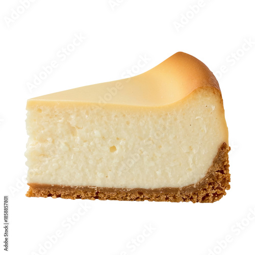 Cheesecake Slice on a Plain Background Showing Creamy Texture and Golden Edges