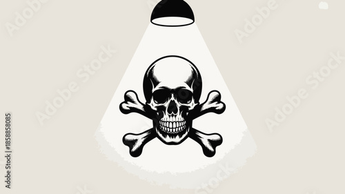 Dramatic skull and crossbones illustration under spotlight