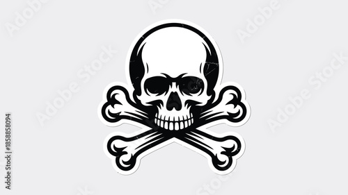 Jolly Roger pirate skull symbol sticker on white background