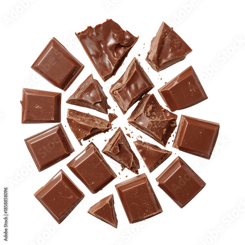 Chunks of Chocolate Arranged in a Circular Pattern on a White Background