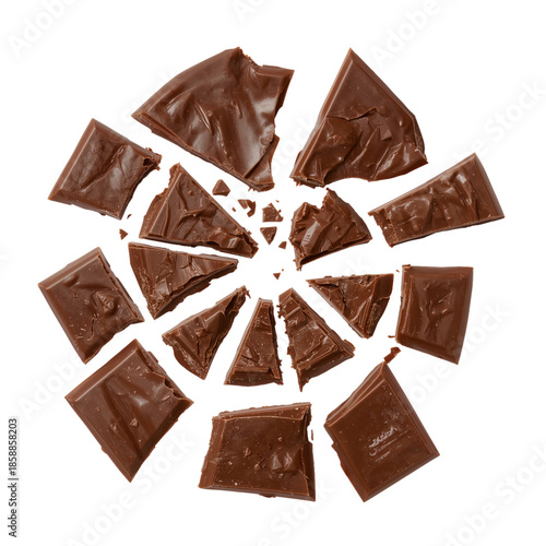 Chocolate Pieces Scattered in a Circular Arrangement on a Plain Background