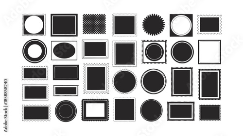 Geometric shapes collection in minimalist black and white design with varied textures and modern abstract style for graphic design