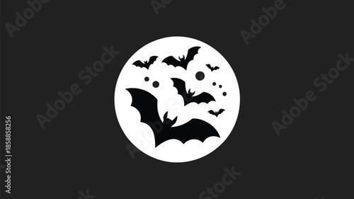 Ethereal bats silhouette flying around full moon in dark night