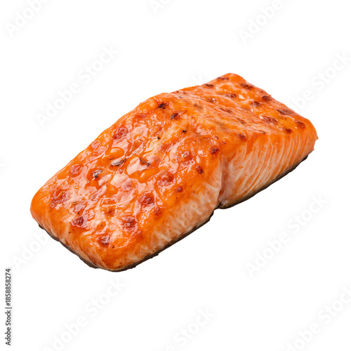 Grilled Salmon Fillet Cooked to Perfection on a Clean White Background