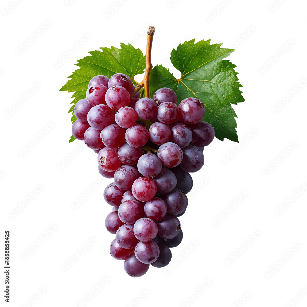 Fototapeta premium Bunch of Grapes Hanging From Vine With Green Leaves in Bright Light