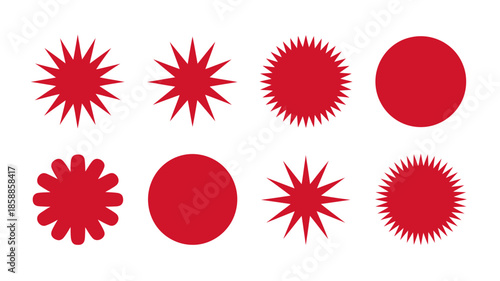 Red abstract shapes in various forms and textures on white background for graphic design