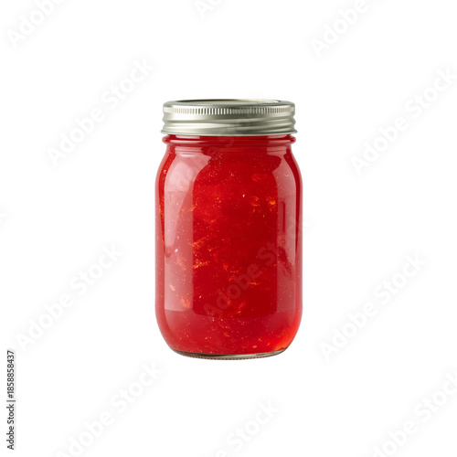 Seeing Bright Red Jelly in a Glass Jar on a Plain Background During Daylight