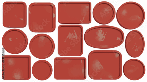 Red Plastic Trays in Various Shapes and Sizes with Water Spots in Studio Lighting for Packaging Design