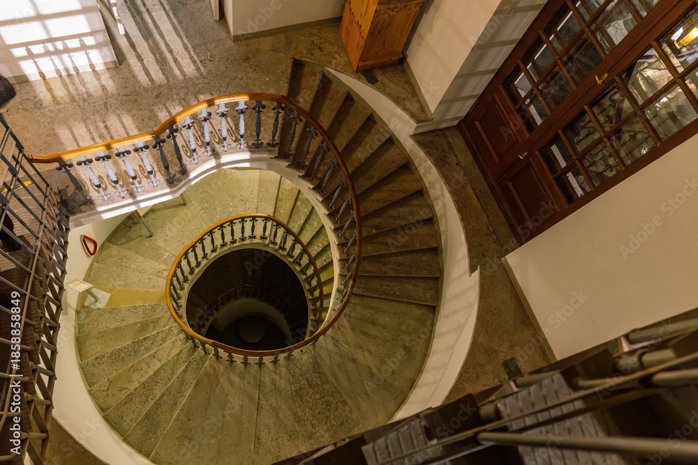 Fototapeta premium Old spiral staircase, upside view