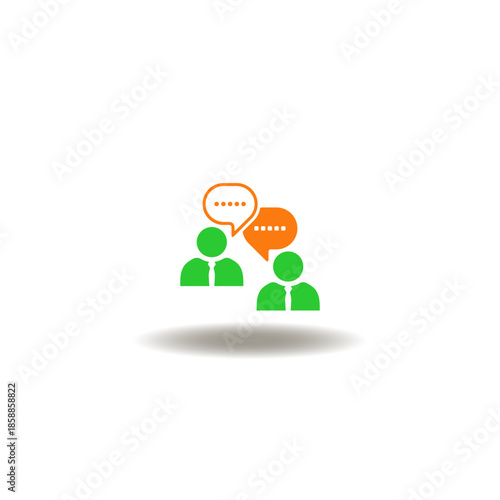 Vector illustration of two person and speech bubbles. Symbol of message chat. Icon of communication.