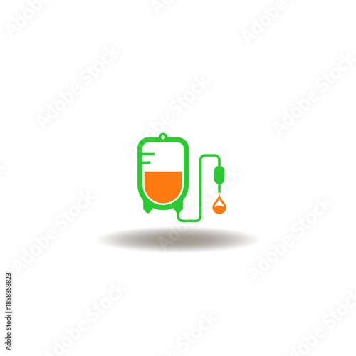 Vector illustration of iv infusion bag. Symbol of iv therapy. Icon of intravenous drip.