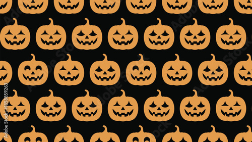 Spooky Halloween jack-o-lanterns pattern on black background