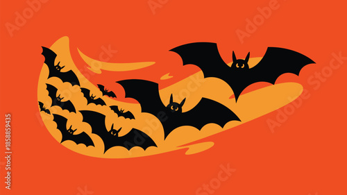 Halloween bats flying in orange background for spooky decoration