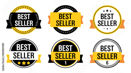 Seller Labels in Various Designs with Ribbons and Stars in Black White and Gold for Marketing