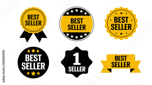 Seller Badges in Various Styles and Colors on White Background for E-commerce