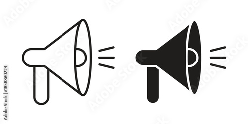 Megaphone icons set in multiple style collection