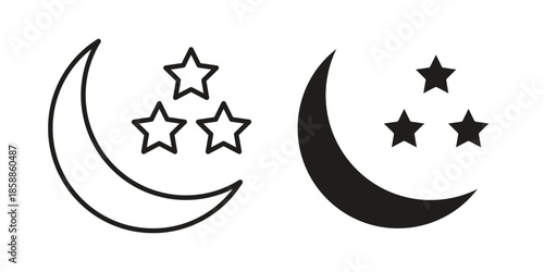 Moon stars icons set in multiple style collection