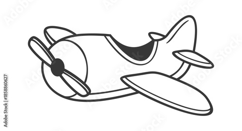 Black-and-white airplane flying cute doodle