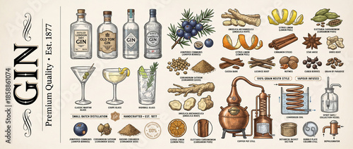 Wallpaper Mural Engraved premium gin collection showcasing unique botanicals, artisanal distillation, and classic cocktails inspired by tradition Torontodigital.ca