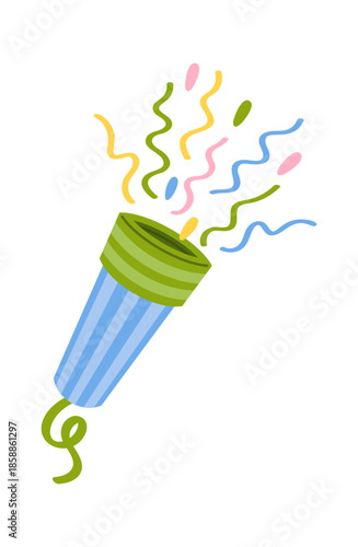 Party popper flying confetti surprise