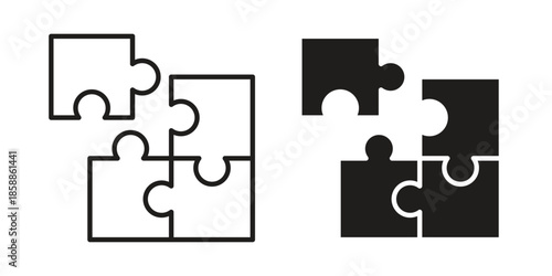 Puzzle piece icons set in multiple style collection